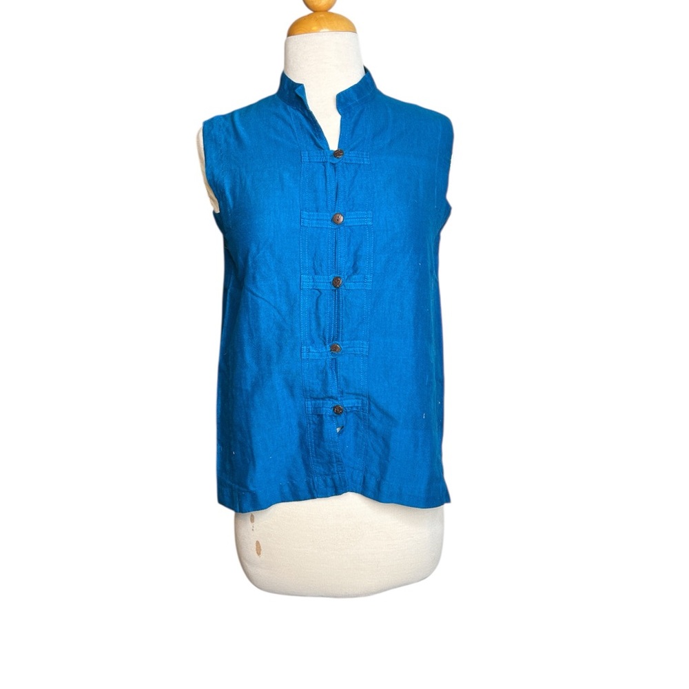 Barefoot Original Women's Blue Handwoven Mandarin Collar Vest